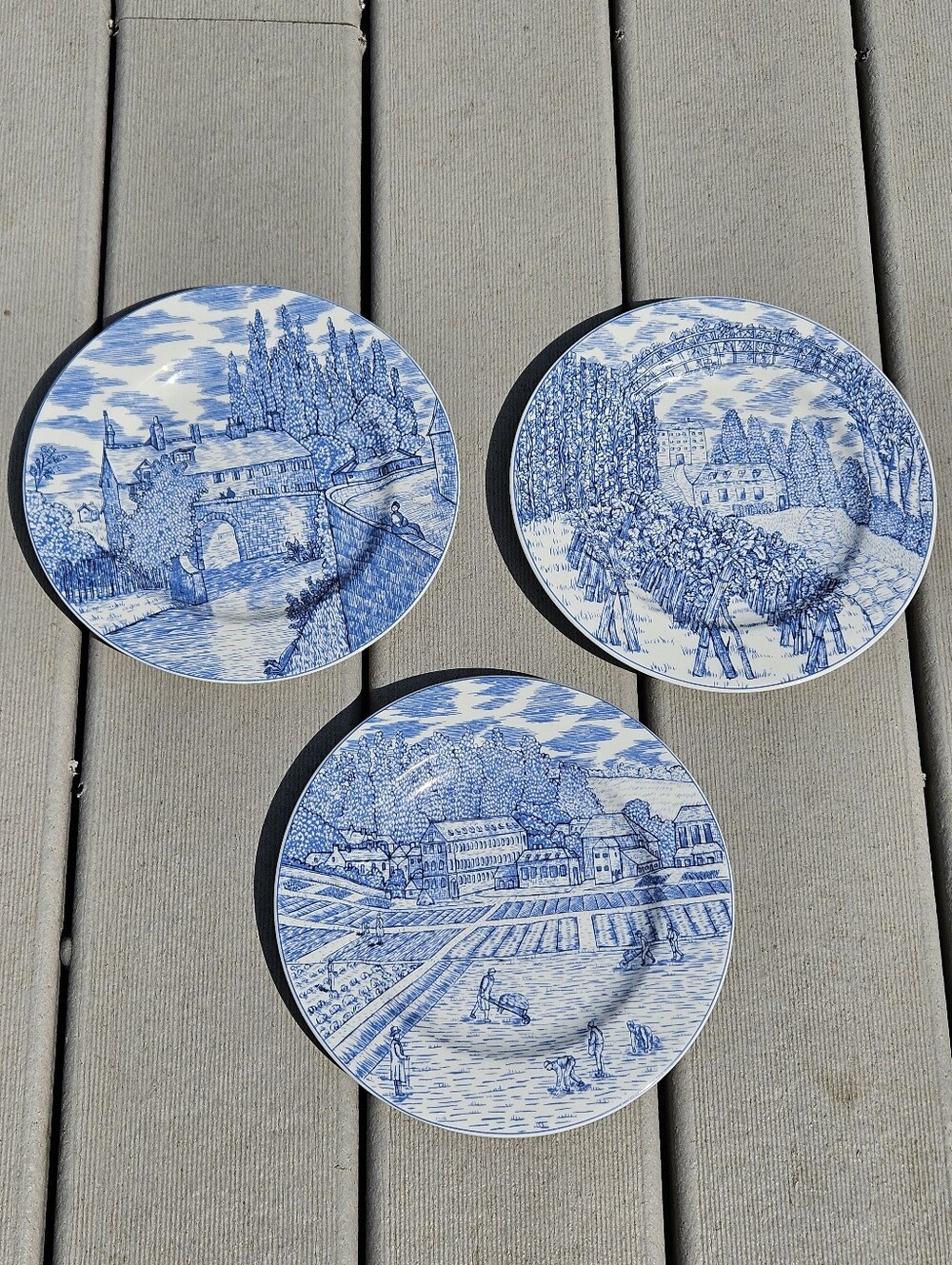 American Atelier 3 Blue Toile 8 1/4" Plates Set Salad Appetizer Dessert